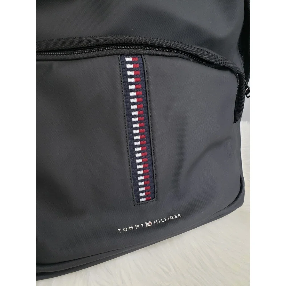 NEW TOMMY HILFIGER‎ Backpack LAPTOP Black Dome Stripe Logo Mens Travel School